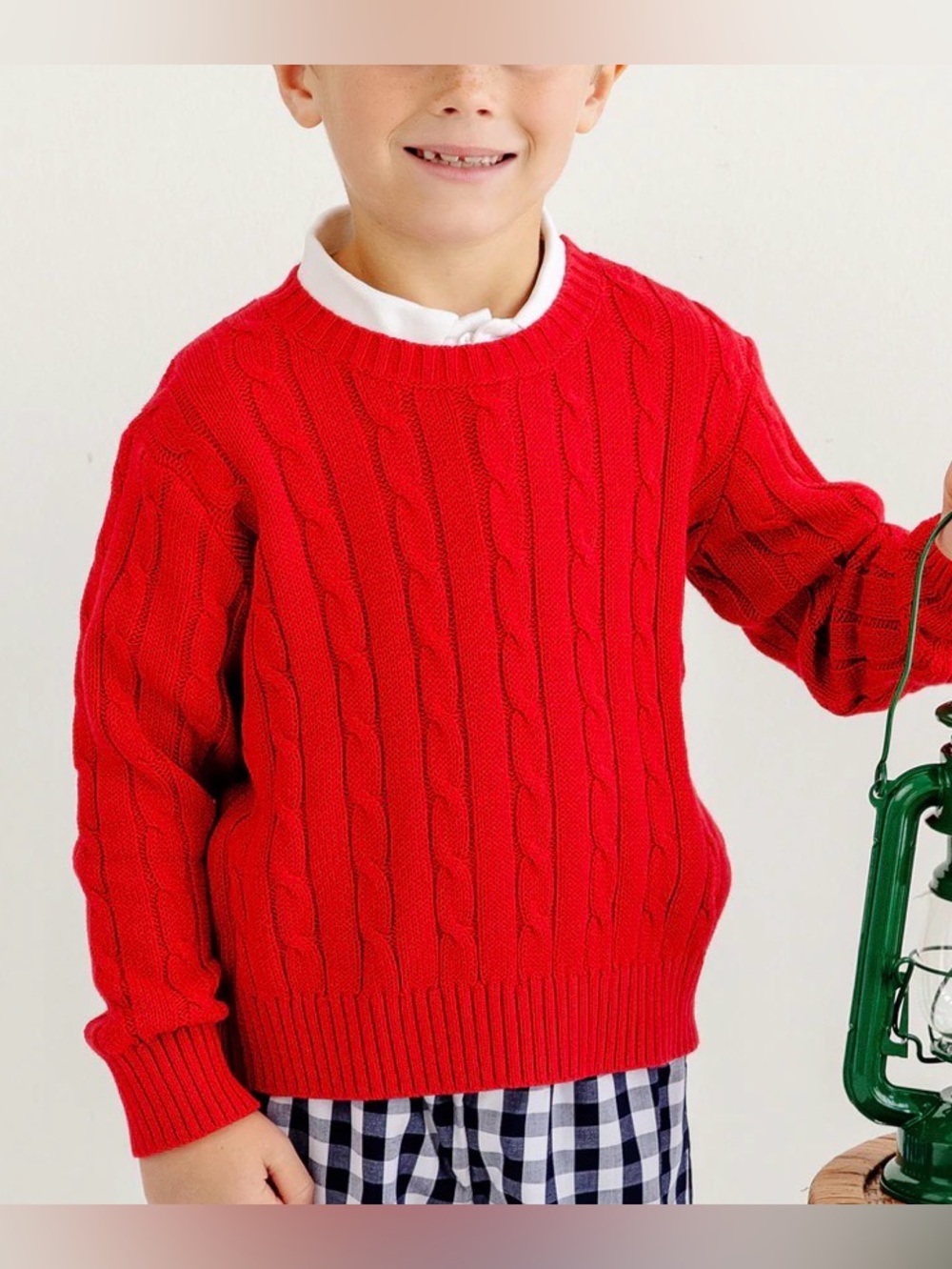 The Beaufort Bonnet Company Crawford Crewneck Cable knit Sweater Red 5T Preppy